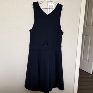 Aqua navy fit and flair dress